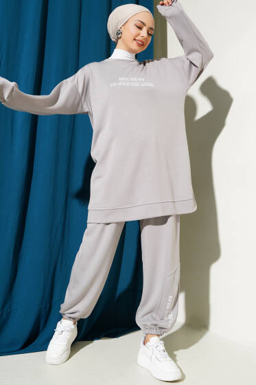 Loyşa Paça Baskılı İkili Takım Gri - İkili Takım