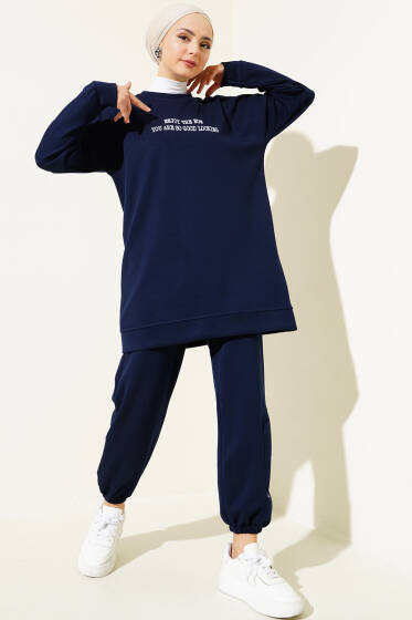 Loyşa Paça Baskılı İkili Takım Lacivert - İkili Takım