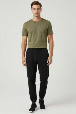 Loyşa Paça Lastikli Erkek Eşofman Altı Siyah - Yeni Erkek Giyim