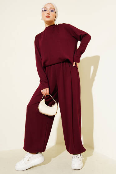 Loyşa Paça Lastikli İkili Takım Bordo - İkili Takım