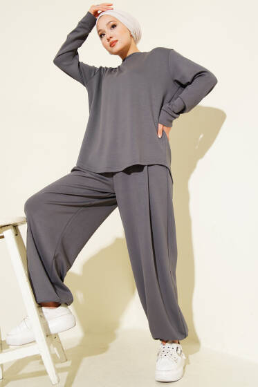 Loyşa Paça Lastikli İkili Takım Füme - İkili Takım