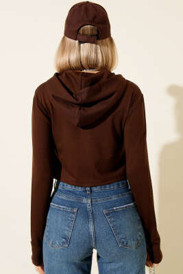 Loyşa Parmak Geçirmeli Crop Hırka Kahve - Kadın Giyim Modelleri