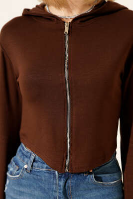 Loyşa Parmak Geçirmeli Crop Hırka Kahve - Kadın Giyim Modelleri