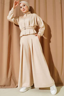 Loyşa Pens Detaylı İkili Takım Bej - PAMİRA