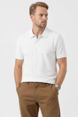 Loyşa Polo Yaka Düğmeli T-shirt Ekru 