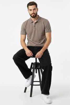 Loyşa Polo Yaka Düğmeli T-shirt Kahve - Erkek T-shirt