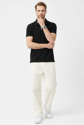 Loyşa Polo Yaka Düğmeli T-shirt Siyah - Erkek T-shirt