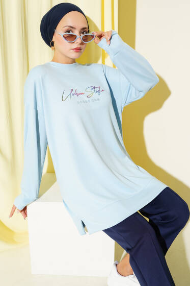 Loyşa Renkli Yazılı Tunik Bebe Mavi - Tunik