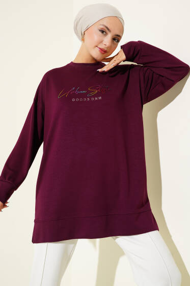 Loyşa Renkli Yazılı Tunik Mürdüm - Tunik