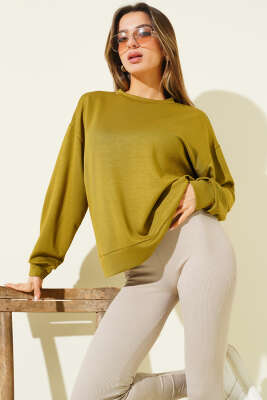 Loyşa Salaş Sweatshirt Yağ Yeşili - Kadın Giyim Modelleri