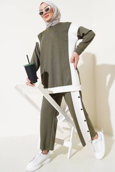 Loyşa Şerit Detaylı İkili Takım Haki - İkili Takım