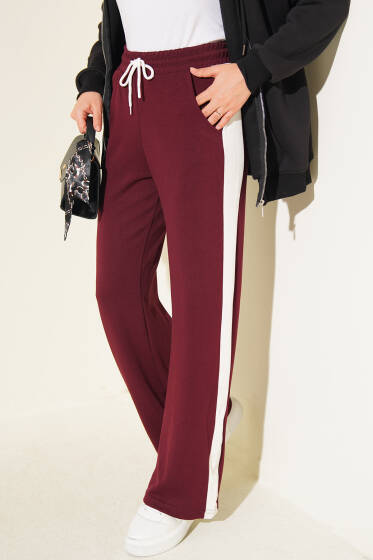 Loyşa Şerit Detaylı Pantolon Bordo - Pantolon