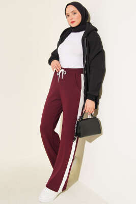 Loyşa Şerit Detaylı Pantolon Bordo - Pantolon