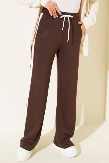 Loyşa Şerit Detaylı Pantolon Kahve - Pantolon