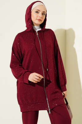Loyşa Sim Detaylı Kapüşonlu İkili Takım Bordo - İkili Takım