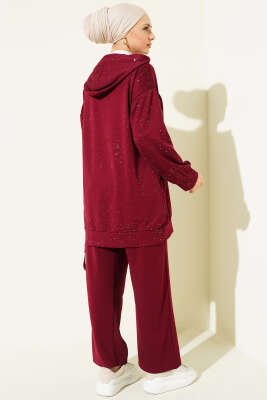 Loyşa Sim Detaylı Kapüşonlu İkili Takım Bordo - İkili Takım