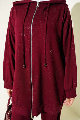 Loyşa Sim Detaylı Kapüşonlu İkili Takım Bordo - İkili Takım