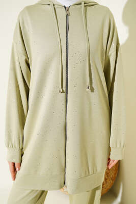 Loyşa Sim Detaylı Kapüşonlu İkili Takım Çağla Yeşili - İkili Takım