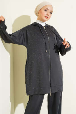 Loyşa Sim Detaylı Kapüşonlu İkili Takım Füme - İkili Takım
