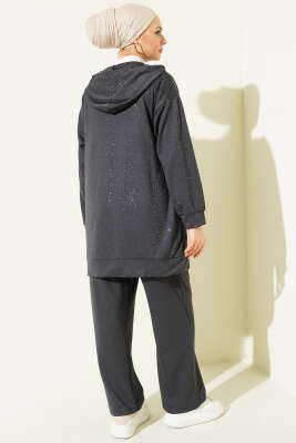 Loyşa Sim Detaylı Kapüşonlu İkili Takım Füme - İkili Takım