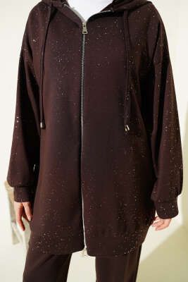 Loyşa Sim Detaylı Kapüşonlu İkili Takım Kahve - İkili Takım