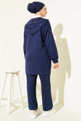 Loyşa Sim Detaylı Kapüşonlu İkili Takım Lacivert - İkili Takım