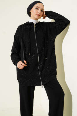 Loyşa Sim Detaylı Kapüşonlu İkili Takım Siyah - İkili Takım