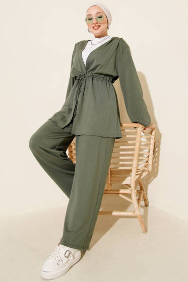 Loyşa Taşlı Bel Tünelli İkili Takım Çağla Yeşili - İkili Takım
