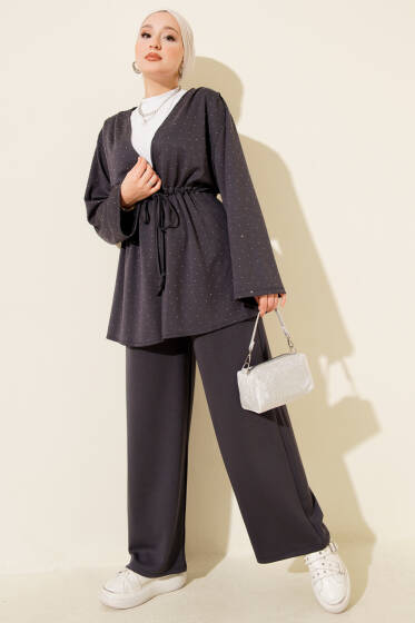 Loyşa Taşlı Bel Tünelli İkili Takım Füme - İkili Takım