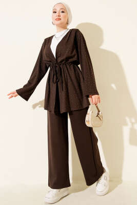 Loyşa Taşlı Bel Tünelli İkili Takım Kahve - ERME