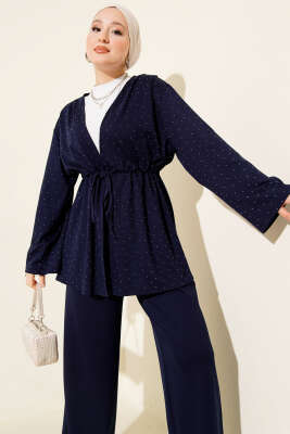 Loyşa Taşlı Bel Tünelli İkili Takım Lacivert - İkili Takım