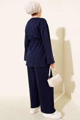 Loyşa Taşlı Bel Tünelli İkili Takım Lacivert - İkili Takım