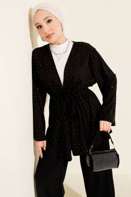 Loyşa Taşlı Bel Tünelli İkili Takım Siyah - ERME