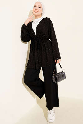 Loyşa Taşlı Bel Tünelli İkili Takım Siyah - İkili Takım