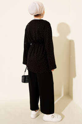 Loyşa Taşlı Bel Tünelli İkili Takım Siyah - İkili Takım