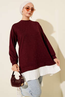 Loyşa Taşlı Piliseli Tunik Bordo - NEVA MODA