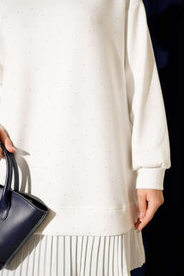 Loyşa Taşlı Piliseli Tunik Ekru - Tunik