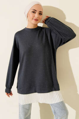 Loyşa Taşlı Piliseli Tunik Füme - NEVA MODA