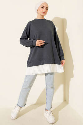 Loyşa Taşlı Piliseli Tunik Füme - Tunik