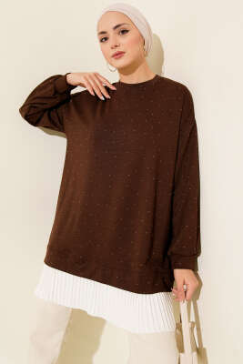 Loyşa Taşlı Piliseli Tunik Kahve 
