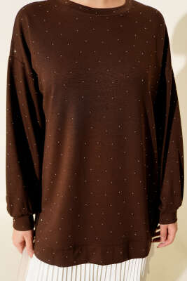 Loyşa Taşlı Piliseli Tunik Kahve - Tunik