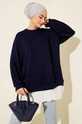 Loyşa Taşlı Piliseli Tunik Lacivert - NEVA MODA