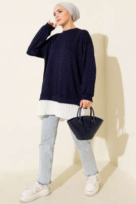 Loyşa Taşlı Piliseli Tunik Lacivert - Tunik