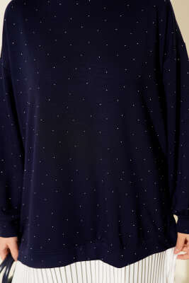 Loyşa Taşlı Piliseli Tunik Lacivert - Tunik