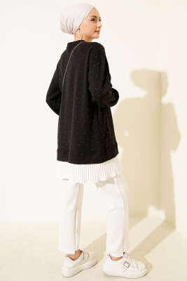 Loyşa Taşlı Piliseli Tunik Siyah - Tunik