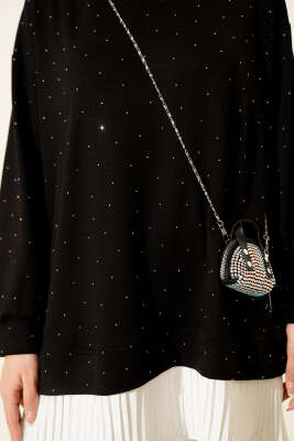 Loyşa Taşlı Piliseli Tunik Siyah - Tunik