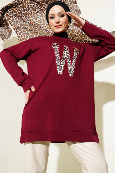 Loyşa W Leopar Nakışlı Tunik Bordo - Tunik