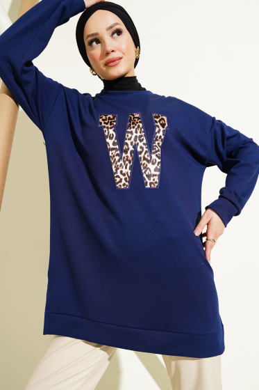 Loyşa W Leopar Nakışlı Tunik Lacivert - Tunik