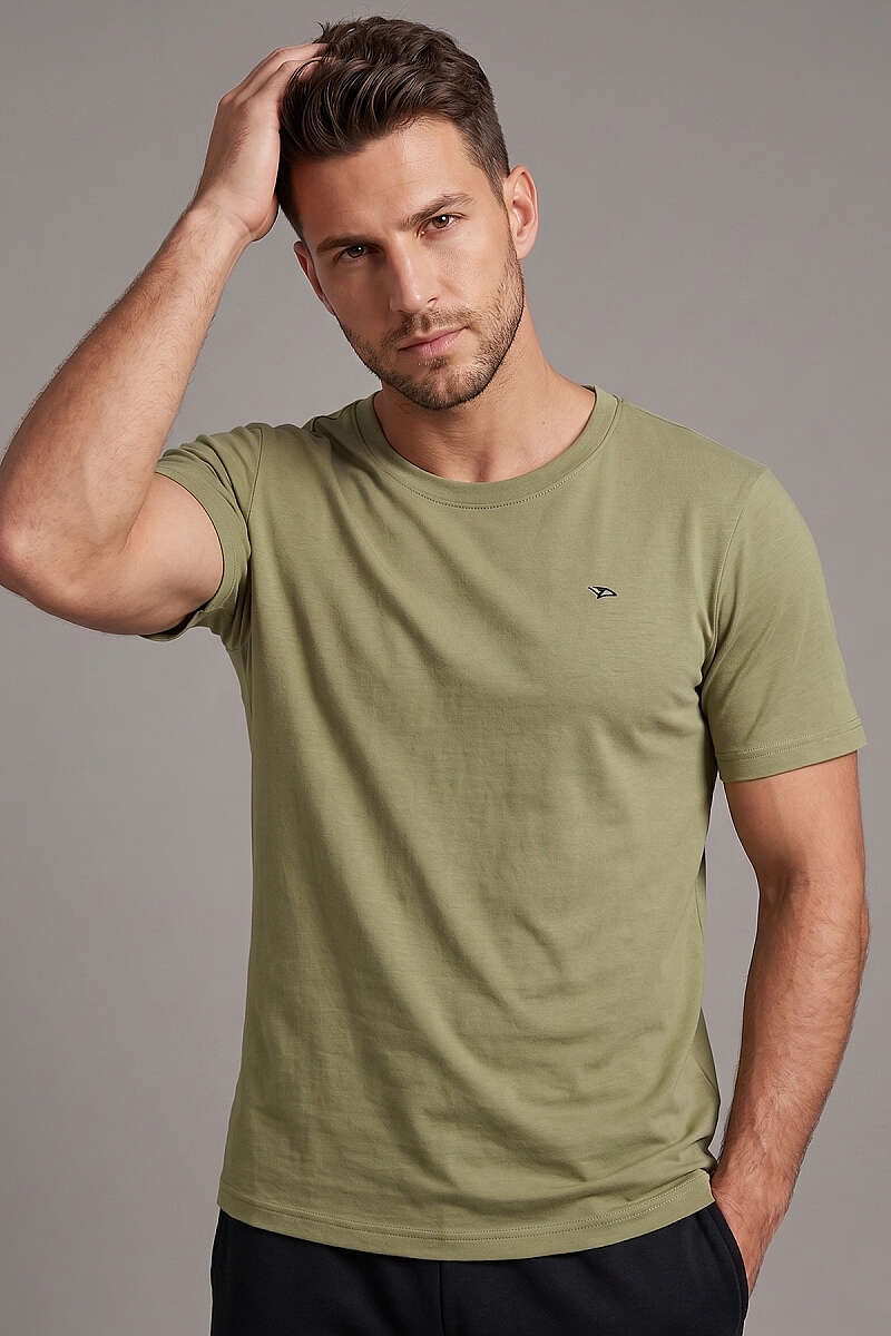 Loyşa Yaka Logolu Erkek T-shirt Haki