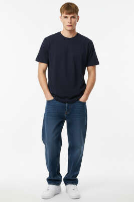 Loyşa Yaka Logolu Erkek T-shirt Lacivert - Erkek T-shirt